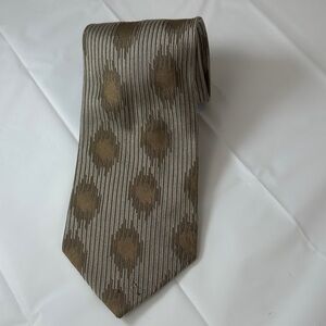 DKNY Tie Brown Tan Cream Geometric Pattern Necktie 100% Silk USA Long 62”